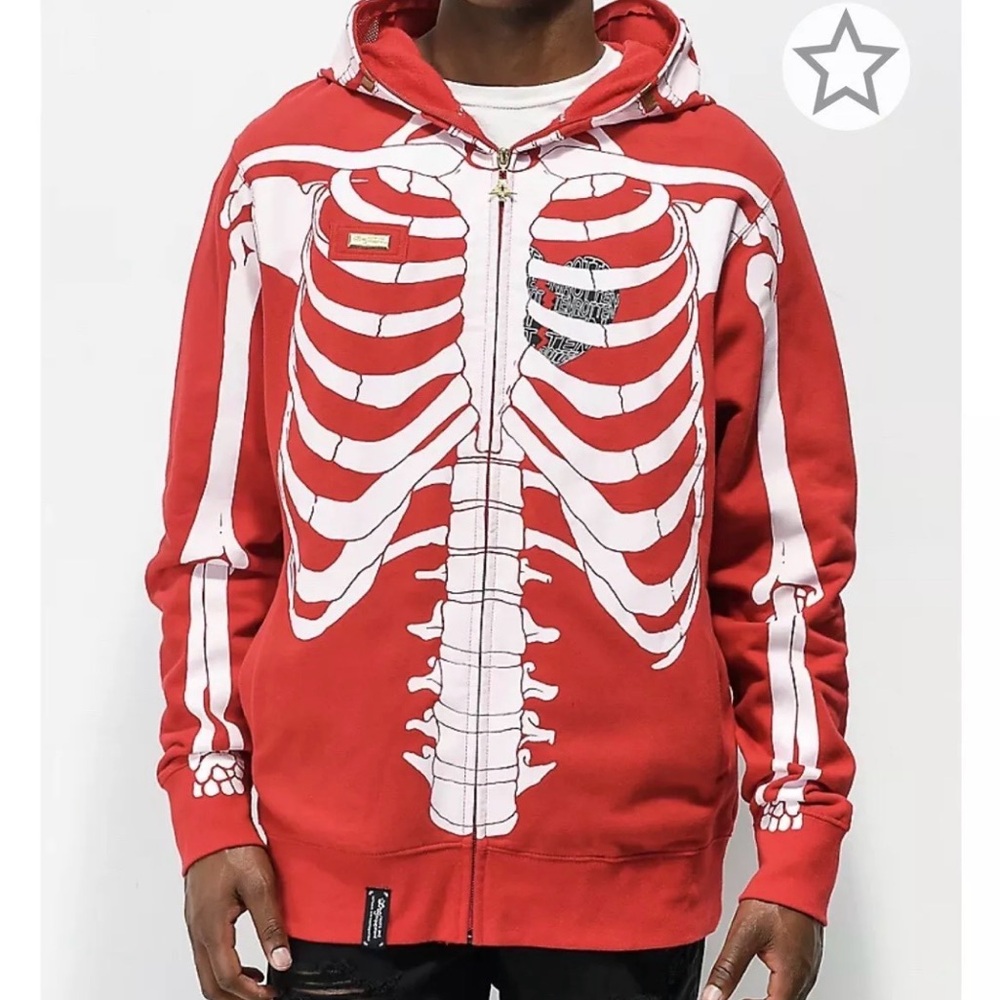 LRG Lifted Research Group Dead Serious Skeleton Mask Halloween Zip Up Hoodie NEW